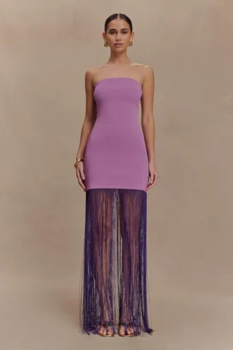 Koah Fringe Bandage Knit Maxi Dress – Purple