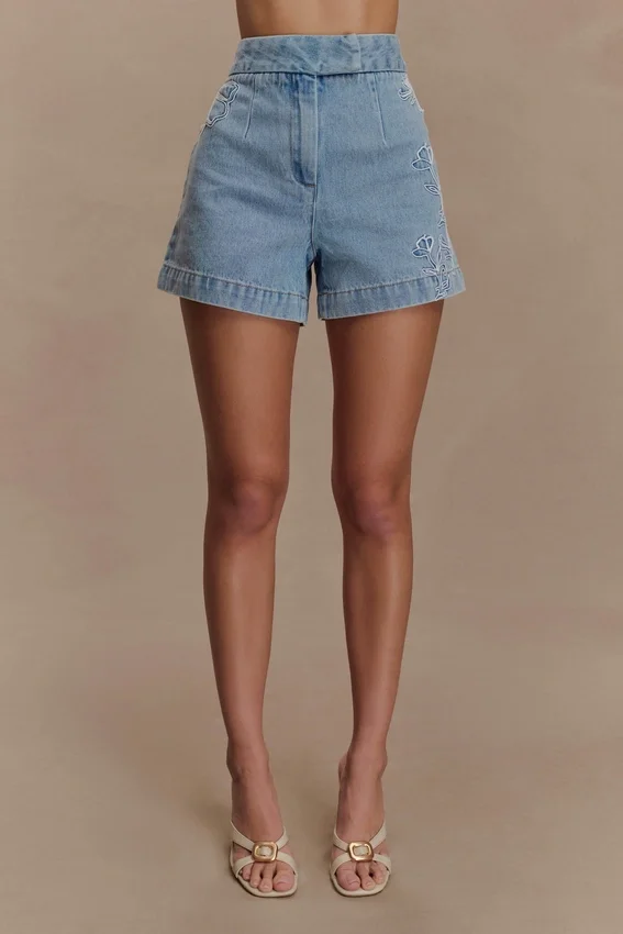 Kylee Embroidered Shorts – Mid Blue Kylee Embroidered Shorts – Mid Blue