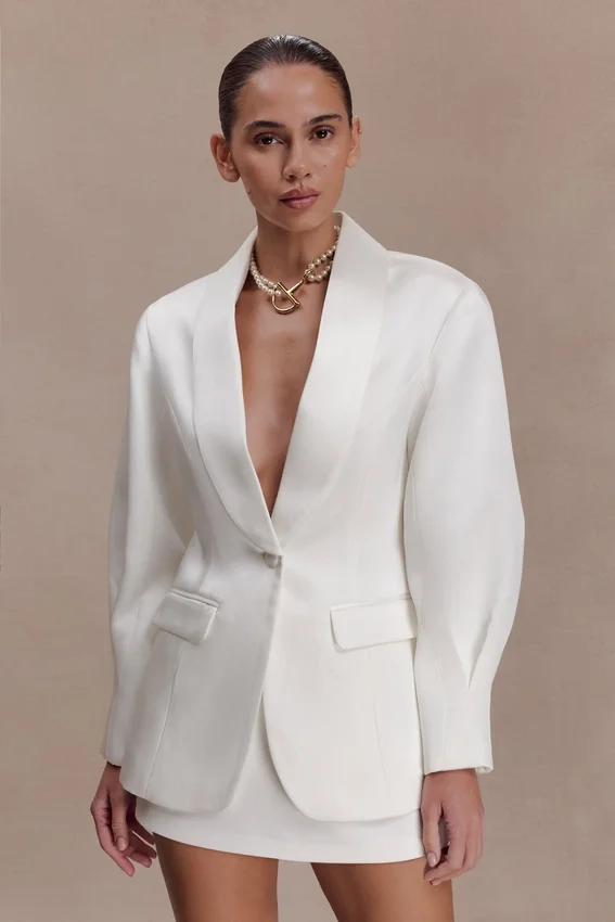 Kylie Oversized Satin Blazer – Ivory Kylie Oversized Satin Blazer – Ivory