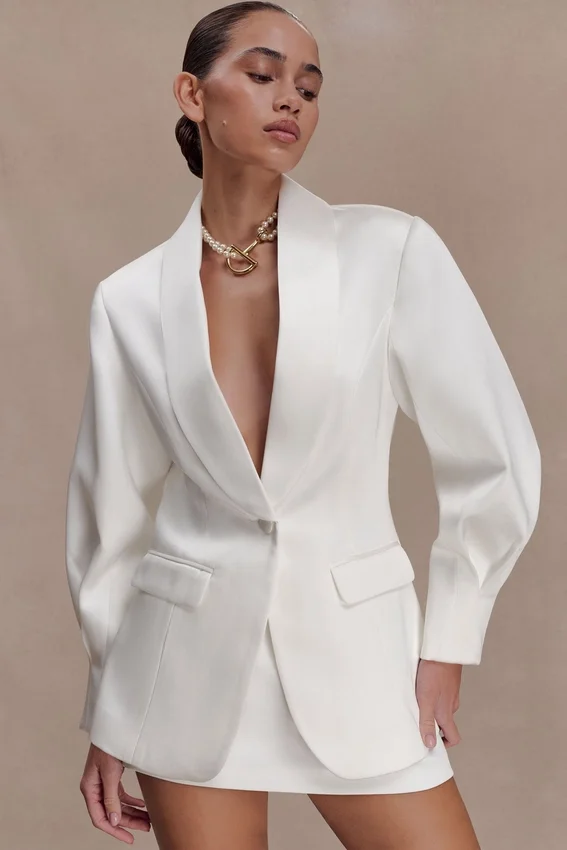 Kylie Oversized Satin Blazer – Ivory Kylie Oversized Satin Blazer – Ivory