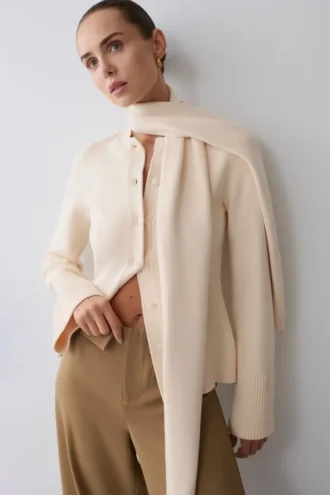 Lara Knit Cardigan With Scarf – Ivory