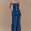Lennox Strapless Long Line Button Top – Dark Blue Lennox Strapless Long Line Button Top – Dark Blue