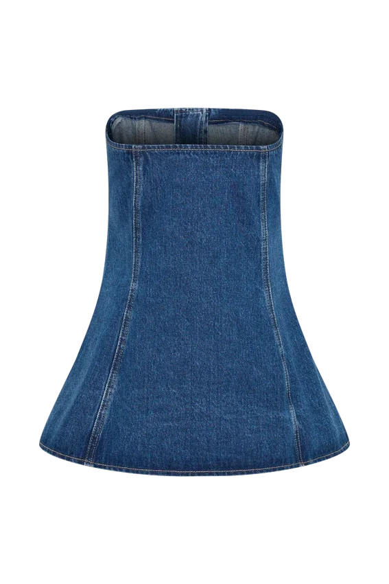 Lennox Strapless Long Line Button Top – Dark Blue Lennox Strapless Long Line Button Top – Dark Blue