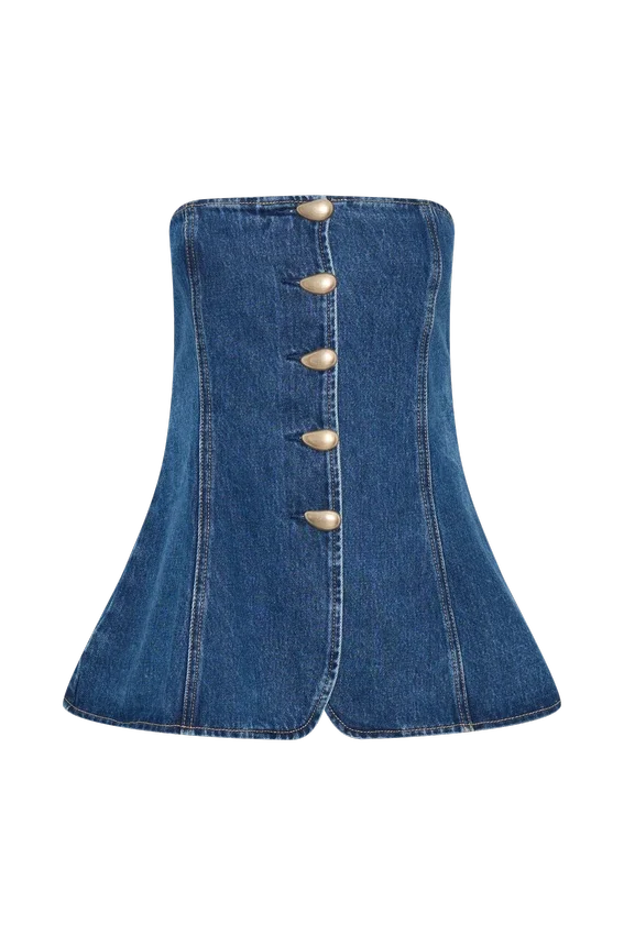 Lennox Strapless Long Line Button Top – Dark Blue Lennox Strapless Long Line Button Top – Dark Blue
