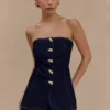 Lennox Strapless Long Line Button Top – Indigo Blue Lennox Strapless Long Line Button Top – Indigo Blue