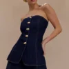 Lennox Strapless Long Line Button Top – Indigo Blue Lennox Strapless Long Line Button Top – Indigo Blue