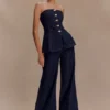 Lennox Strapless Long Line Button Top – Indigo Blue Lennox Strapless Long Line Button Top – Indigo Blue