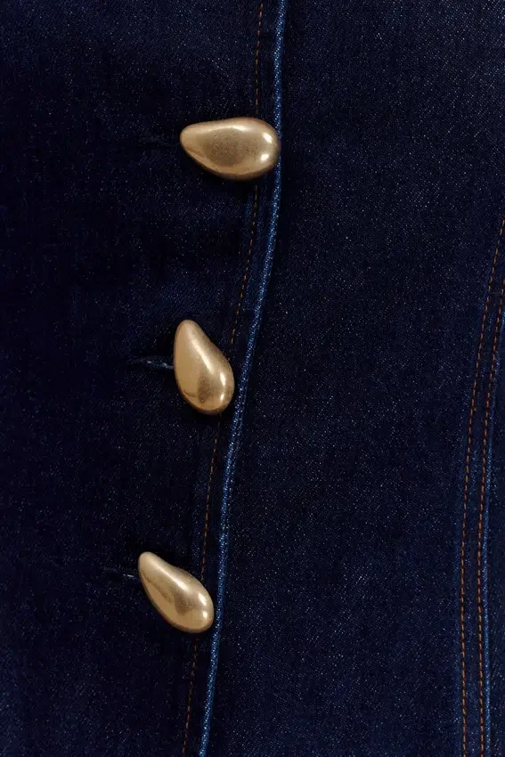 Lennox Strapless Long Line Button Top – Indigo Blue Lennox Strapless Long Line Button Top – Indigo Blue