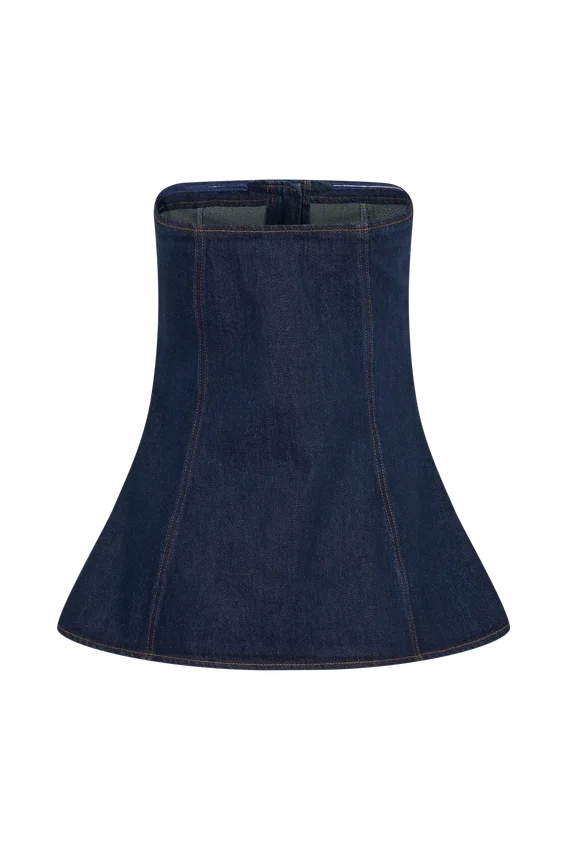 Lennox Strapless Long Line Button Top – Indigo Blue Lennox Strapless Long Line Button Top – Indigo Blue