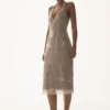 Lenore Silk Lace Halter Midi Dress – Ivory