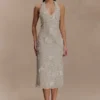 Lenore Silk Lace Halter Midi Dress – Ivory