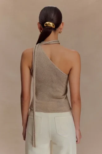 Leone One Shoulder Metallic Knit Top – Gold Leone One Shoulder Metallic Knit Top – Gold
