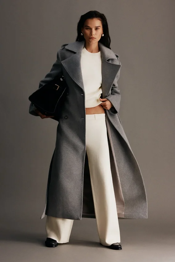 Levi Long Trench Wool Coat – Grey Marle Levi Long Trench Wool Coat – Grey Marle