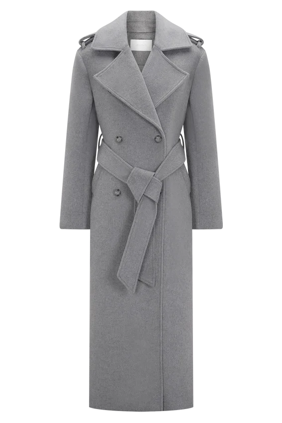 Levi Long Trench Wool Coat – Grey Marle Levi Long Trench Wool Coat – Grey Marle