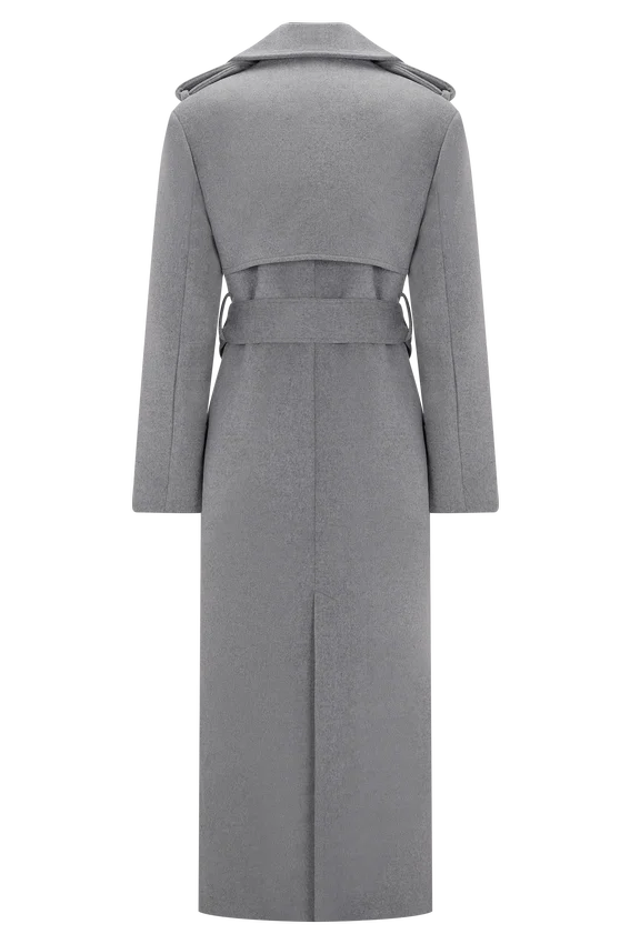 Levi Long Trench Wool Coat – Grey Marle Levi Long Trench Wool Coat – Grey Marle