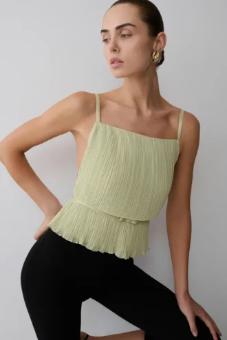 Lilou Pleated Sleeveless Top – Sage