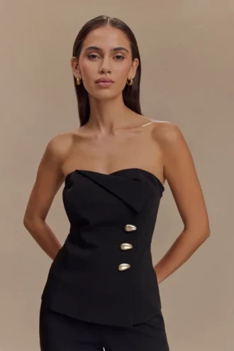 Lindie Strapless Suiting Top – Black