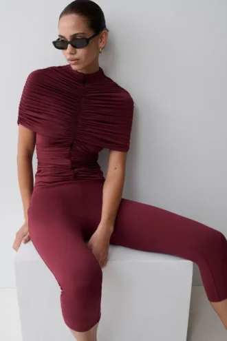 Linh Slinky High Neck Gathered Top – Mahogany