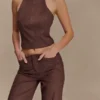 Logan Faux Suede Halter Top – Dark Chocolate Logan Faux Suede Halter Top – Dark Chocolate