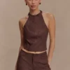 Logan Faux Suede Halter Top – Dark Chocolate Logan Faux Suede Halter Top – Dark Chocolate