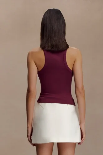 Lola Ribbed Sleeveless Top With Hardware – Burgundy