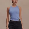 Lola Ribbed Sleeveless Top With Hardware – Cornflower Blue Lola Ribbed Sleeveless Top With Hardware – Cornflower Blue