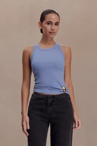 Lola Ribbed Sleeveless Top With Hardware – Cornflower Blue
