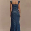 Loretta Cap Sleeve Denim Top – Washed Dark Blue