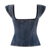 Loretta Cap Sleeve Denim Top – Washed Dark Blue