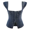 Loretta Cap Sleeve Denim Top – Washed Dark Blue