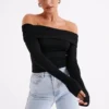 Lucinda Recycled Nylon Off Shoulder Top – Black Lucinda Recycled Nylon Off Shoulder Top – Black