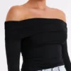 Lucinda Recycled Nylon Off Shoulder Top – Black Lucinda Recycled Nylon Off Shoulder Top – Black