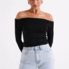 Lucinda Recycled Nylon Off Shoulder Top – Black Lucinda Recycled Nylon Off Shoulder Top – Black