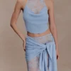 Lucy Lace And Knit Halter Top – Cornflower Blue Lucy Lace And Knit Halter Top – Cornflower Blue