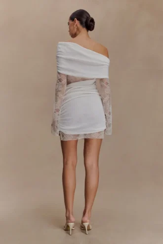 Luxie Lace Knit Mini Dress – Ivory