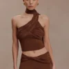 Lydia Slinky Asymmetrical Halter Top – Chocolate
