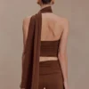 Lydia Slinky Asymmetrical Halter Top – Chocolate