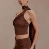 Lydia Slinky Asymmetrical Halter Top – Chocolate