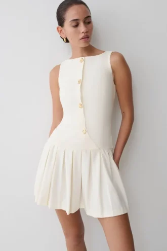 Mackenzie Sleeveless Pleated Mini Dress – Ivory