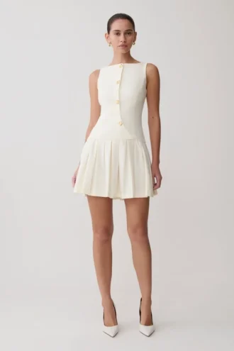 Mackenzie Sleeveless Pleated Mini Dress – Ivory