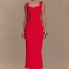 Madeline Scallop Knit Midi Skirt – Red Madeline Scallop Knit Midi Skirt – Red