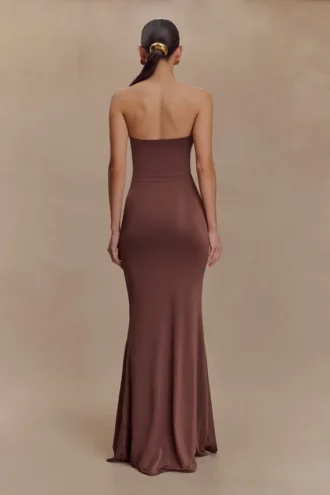 Madison Strapless Slinky Maxi Dress – Chocolate