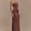Madison Strapless Slinky Maxi Dress – Chocolate