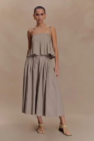 Mae A-Line Midi Skirt – Pebble Brown