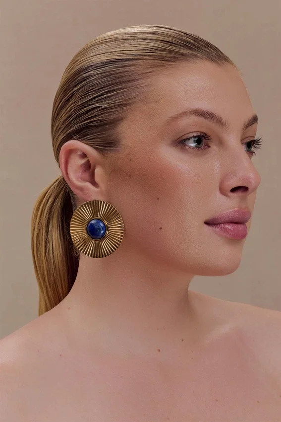Maisie Round Gemstone Earrings – Gold Maisie Round Gemstone Earrings – Gold