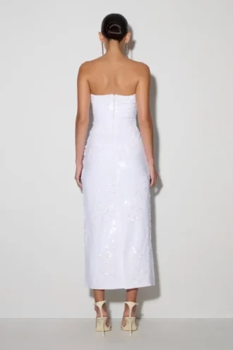 Maisie Strapless Sequin Midi Dress – White