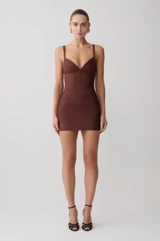 Maison Bandage Knit Mini Dress – Chocolate