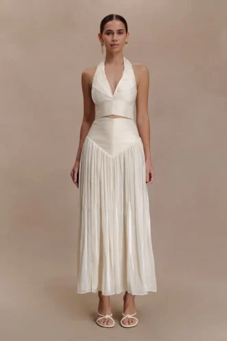 Makena Gathered Midi Skirt – Opal White