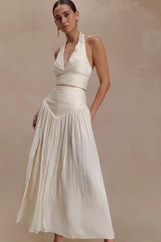 Makena Gathered Midi Skirt – Opal White