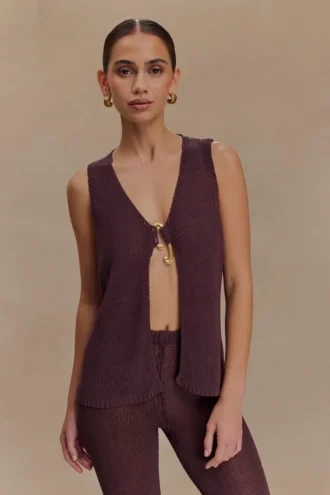 Malani Knit Top With Hardware – Chocolate